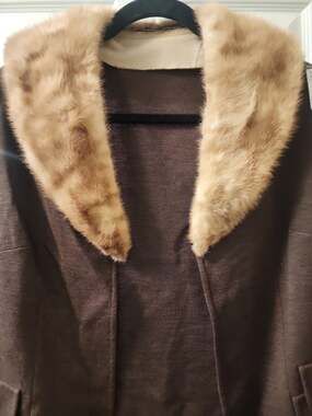 Vintage Glenhaven Coat Petite 16 Real Mink Fur Collar Brown Wool Jacket Women...